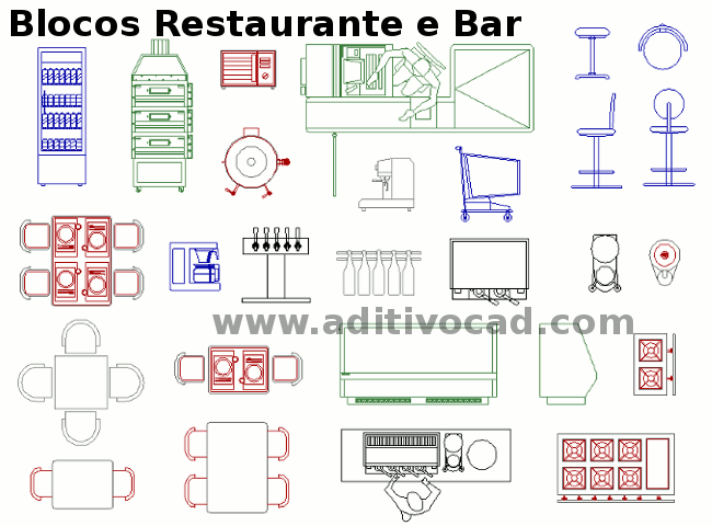 Bar ; Restaurante; Olhe ; Sala de jogos em AutoCAD