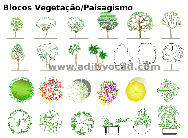 Blocos CAD/Dwg vegetações paisagismo para AutoCAD - Download